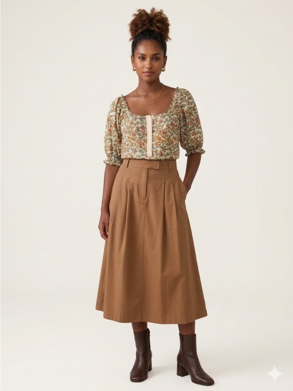 Free People Top Astra Peasant in Daisy Combo Size Small